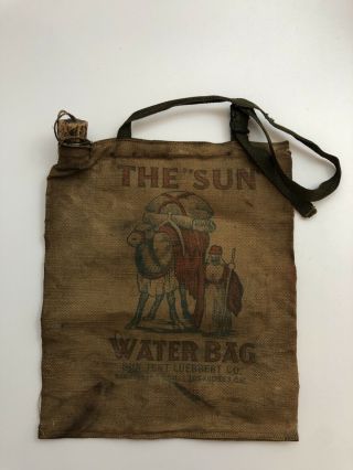 Vintage Desert Water Bag By Sun Tent Luebbert Co.  Tan Canvas Strap Camel