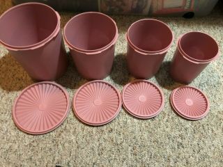 Vintage Tupperware Set Of 4 Mauve Pink Nesting Canisters W/ Lids