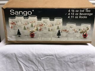Sango 12 Beverage Set Silent Night.  Vintage Christmas Glasses