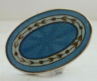Vintage Retro Silver Metal Blue White Gold Enamel Oval Ring Uk Size N 1/2