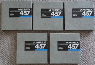 5 - Ampex 457 Grand Master Studio Audio Tape 7 " Reel To Reel 1/4” X 1800 