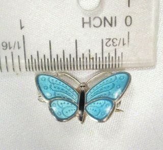 Vtg Aksel Holmsen Blue Butterfly Brooch Made In Norway 925s Sterling Enamel Pin