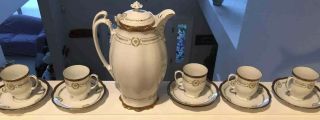 Vintage 1800s Mz Austria Tea Pot & 5 Tea Cups Moritz Zdekauer 1884 - 1909