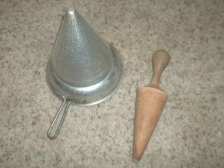 Vintage Wear Ever Strainer 9 " And Wooden 9 " Pestle Great For Tomatoes
