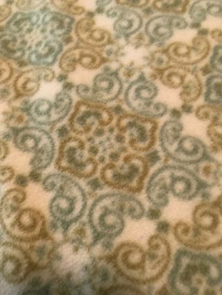 Vintage Soft Green Gold Scroll Pattern Blanket Satin Backed Edge Lining 87”X56” 5