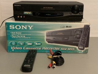 Sony Vhs Vcr Slv - N55 Video Cassette Recorder With Remote & Av Cables