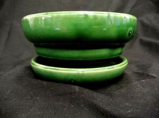 Vintage Mccoy Art Pottery Jade Green Flower Pot Planter Vase Attached Saucer Usa
