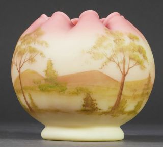 Vintage Fenton Hand Painted Signed K Haught Burmese Bowl Vase Tree Design