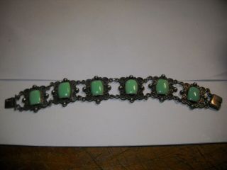Vintage 925 Sterling Silver Mexico 7 " Turquoise Cabochon Link Bracelet 24.  6 Gr.