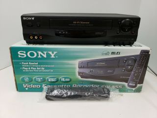 Sony Slv - N55 Vhs Vcr Hi - Fi Stereo Flash Rewind W/remote