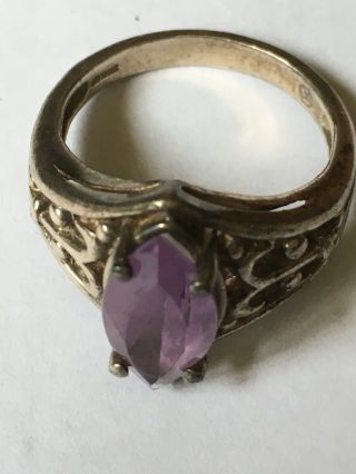Vintage 925 Sterling Silver Marquise Cut Amethyst Size 7 3/4 Ring
