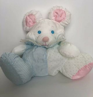 Vintage 1988 Fisher Price Puffalump Mouse Rattle Pink Blue White Plush