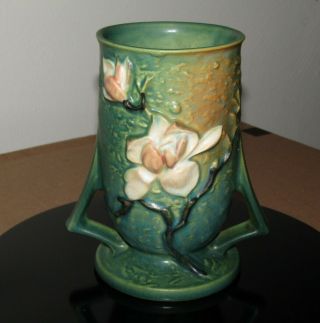 Vintage Roseville 87 - 6 Magnolia Vase With Two Handles In Green