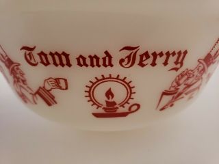 Vintage HAZEL ATLAS Tom & Jerry Milk Glass Punch Bowl,  6 Eggnog Mugs Cups Set 6