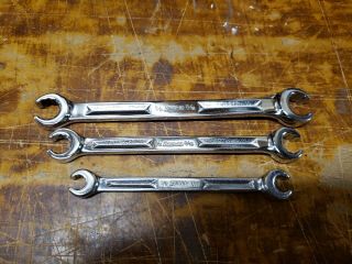 Vintage Snap On 3 Piece 12 Point Sae Flare Nut Wrench Set 3/8 " - 11/16 "