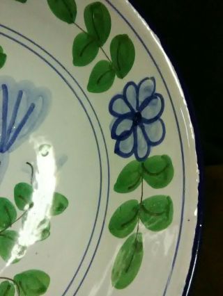 Vtg.  Majolica European Art Pottery Hand Painted Blue Birds/Floral Fruit Colander 4