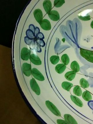 Vtg.  Majolica European Art Pottery Hand Painted Blue Birds/Floral Fruit Colander 5