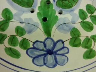 Vtg.  Majolica European Art Pottery Hand Painted Blue Birds/Floral Fruit Colander 8