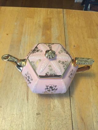 Vintage Hall Pink With Gold Accents & Trim Teapot