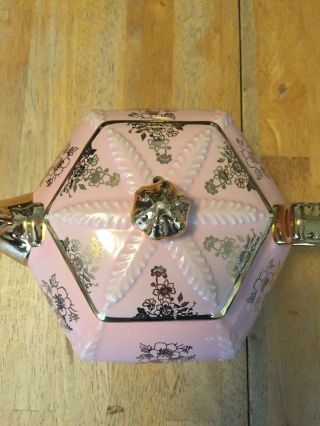 Vintage Hall Pink with Gold Accents & Trim Teapot 2