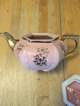 Vintage Hall Pink with Gold Accents & Trim Teapot 7