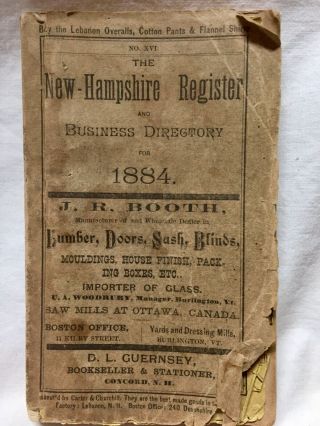 1884 Hampshire Register Business Directory Farmers Almanac Book