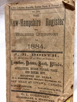 1884 Hampshire Register Business Directory Farmers Almanac Book 3
