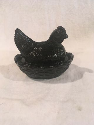 Vintage Westmoreland Hen On Nest Black Glass 3.  5 “ Cond.