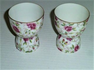 VTG LEFTON ROSE CHINTZ PINK FLOWERS DOUBLE EGG CUP 1949 - 1955 (1) CUP 4