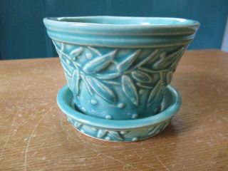 Small Vintage Green Mccoy Art Pottery Planter With Attached Base