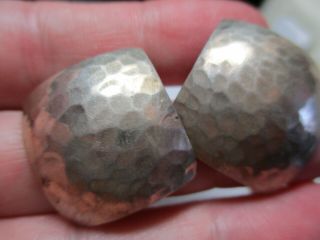 Sterling Silver 925 Estate Vintage Taxco Hammered Square Stud 1.  25 Inch Earrings