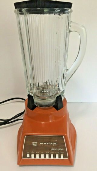 Vintage Waring Solid State Blender Orange 8 Speed Cloverleaf Glass Pitcher 1174