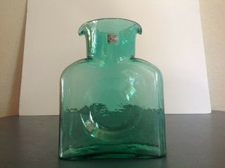 Vintage Blenko Double Spout Green Pitcher Vase Mid Century Modern W/label