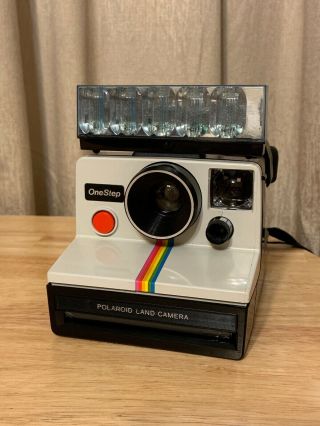 Vintage One Step Polaroid Land Camera W/ Rainbow Stripe Sx - 70 W/strap
