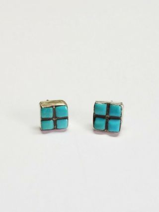 Vintage Zuni Petit Point Sterling Silver Turquoise Small Post Earrings