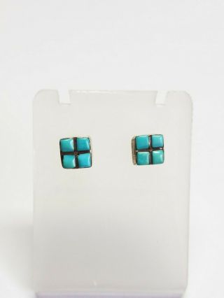 Vintage Zuni Petit Point Sterling Silver Turquoise Small Post Earrings 2
