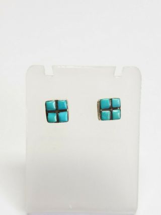 Vintage Zuni Petit Point Sterling Silver Turquoise Small Post Earrings 3
