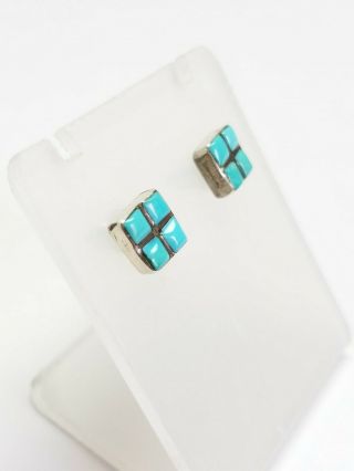 Vintage Zuni Petit Point Sterling Silver Turquoise Small Post Earrings 4