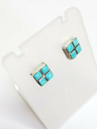 Vintage Zuni Petit Point Sterling Silver Turquoise Small Post Earrings 5