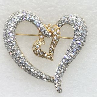 Signed Swarovski Swan Vintage Entwined Heart Brooch Pin Clear Crystal Rhinestone
