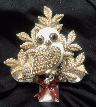 Only 1: Hoot Owl Bird Vintage Rhinestone Christmas Tree Pin Brooch Laheir