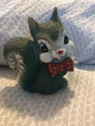 Vintage Mcm Arnart Green Porcelain Squirrel Figure Japan Big Eyes Red Bow
