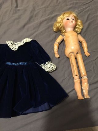 Vtg Armand Marseille? Bisque Head,  Wood Body Jointed Arms Legs,  Old Doll Parts
