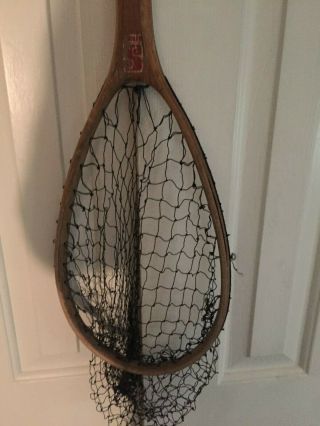 Vintage Wooden Fishing Net (has Wear And Faded Makers Decals On Handle) 20 Inchs