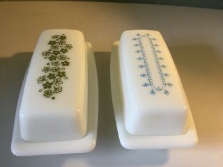 2 Vintage Pyrex Butter Dishes Snowflake Blue Garland Crazy Daisy