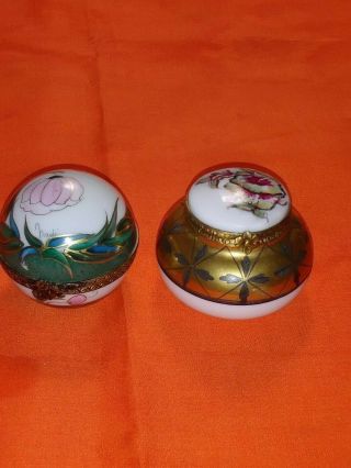 Vintage Porcelain Limoges Hand Painted And Signed Trinket Boxes