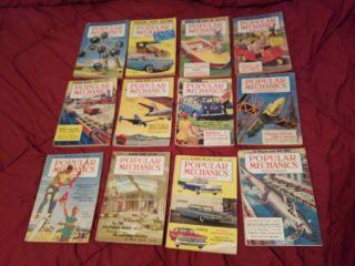 12 - 1958 Vintage Popular Mechanics Magazines Complete Year - Decent Shape