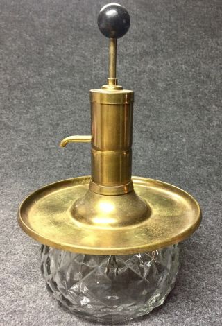 Vintage Fancy Brass And Diamond Glass Soap Dispenser Pump Table Top Ut
