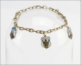 Vintage München Munich Silver Five Enamel Charm Bracelet,  Small Size 6.  5 2