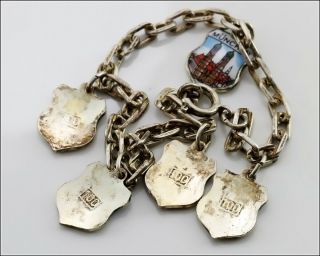 Vintage München Munich Silver Five Enamel Charm Bracelet,  Small Size 6.  5 3